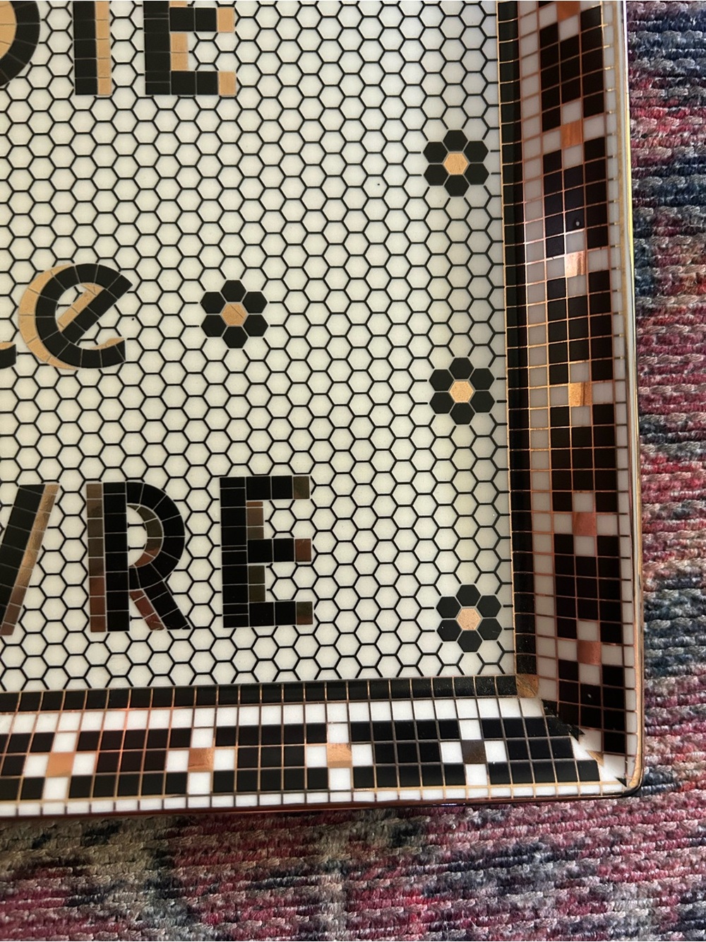 Anthropologie Bistro Tile Joie de Vivre Tray Black White and Gold - Picture 6 of 10